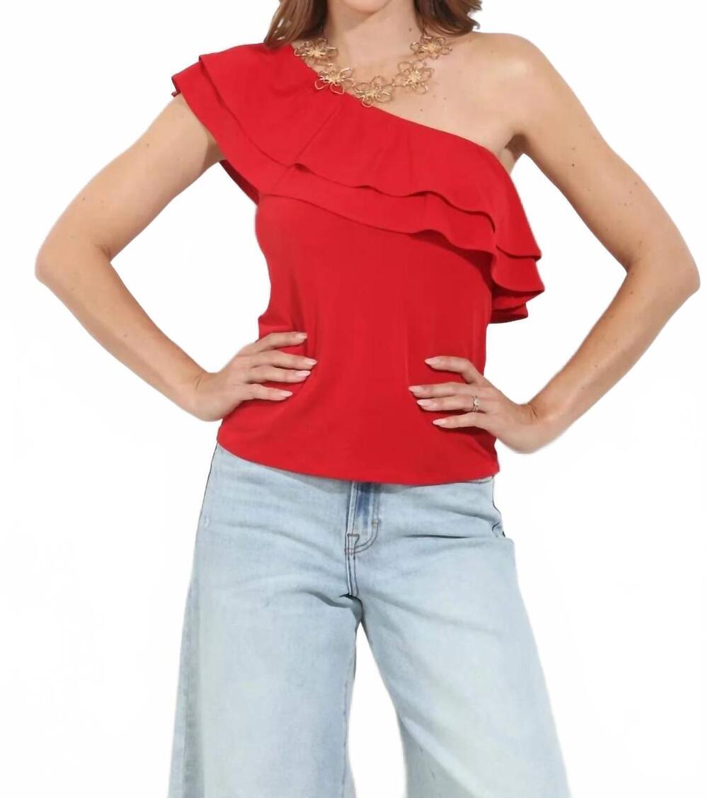 NEW VERONICA M ruffle one shoulder top in red